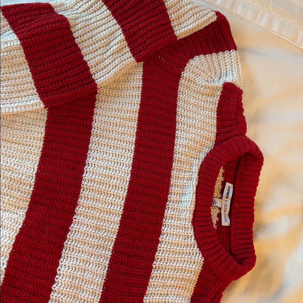 Express Red and White cropped Knit Sweater